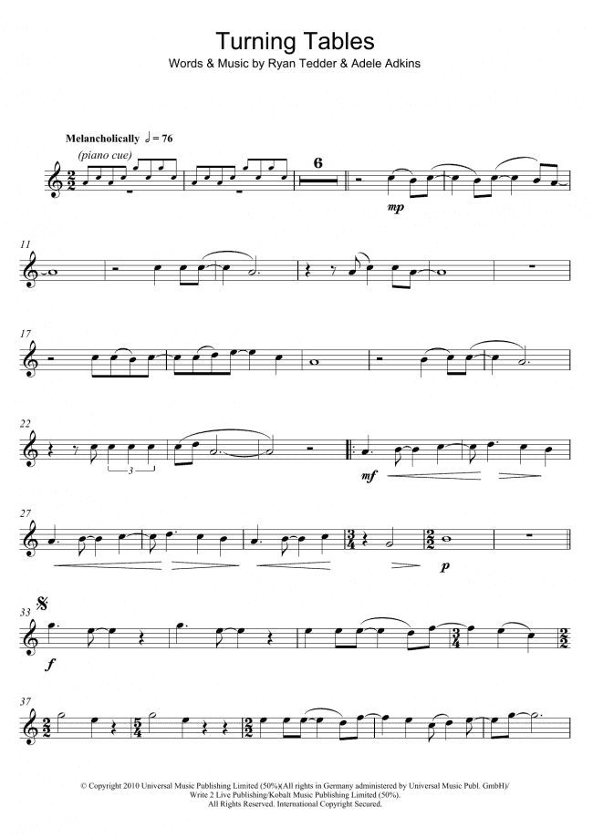 Turning Tables (Alto Sax Solo) - Print Sheet Music Now