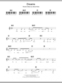 page one of Dreams (Piano Chords/Lyrics)