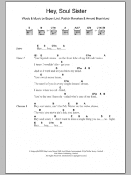 page one of Hey, Soul Sister (Guitar Chords/Lyrics)