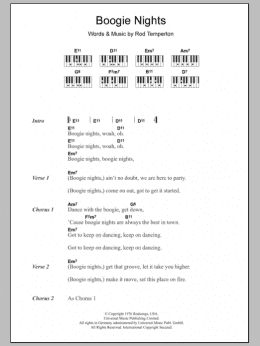 Boogie Nights Piano Chords Lyrics for Leadsheets Sheet Music to Print