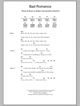 page one of Bad Romance (Guitar Chords/Lyrics)