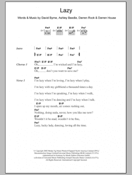 page one of Lazy (Guitar Chords/Lyrics)