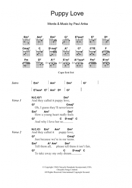 page one of Puppy Love (Guitar Chords/Lyrics)