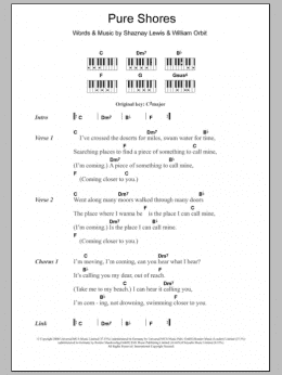 page one of Pure Shores (Piano Chords/Lyrics)