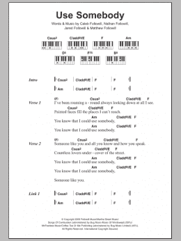 page one of Use Somebody (Piano Chords/Lyrics)