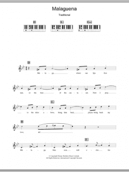 page one of Malaguena (Piano Chords/Lyrics)