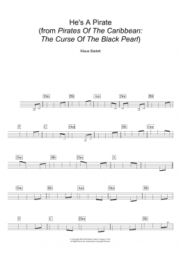 page one of He's A Pirate (from Pirates Of The Caribbean: The Curse Of The Black Pearl) (Lead Sheet / Fake Book)