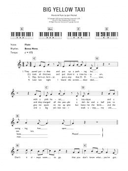 page one of Big Yellow Taxi (Piano Chords/Lyrics)