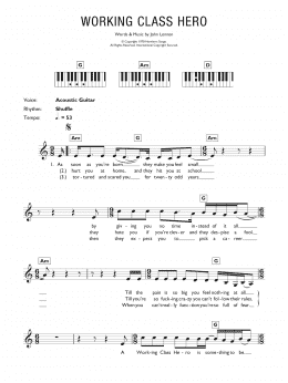 page one of Working Class Hero (Piano Chords/Lyrics)