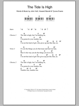 page one of The Tide Is High (Piano Chords/Lyrics)