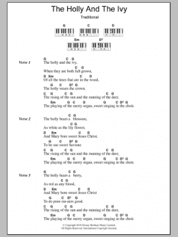 page one of The Holly And The Ivy (Piano Chords/Lyrics)