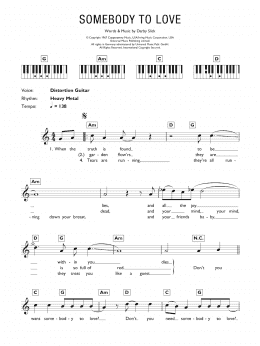 page one of Somebody To Love (Piano Chords/Lyrics)