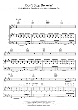 page one of Don't Stop Believin' (Piano, Vocal & Guitar Chords)