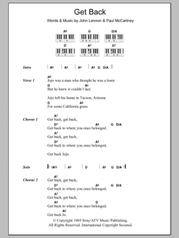 page one of Get Back (Piano Chords/Lyrics)