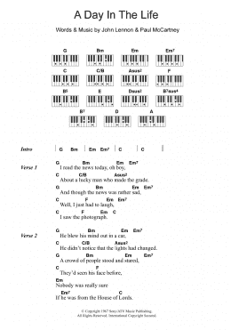 page one of A Day In The Life (Piano Chords/Lyrics)