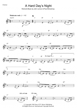 page one of A Hard Day's Night (Clarinet Solo)