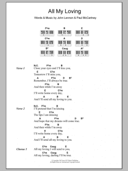 page one of All My Loving (Piano Chords/Lyrics)