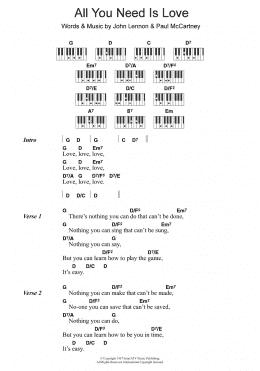 page one of All You Need Is Love (Piano Chords/Lyrics)