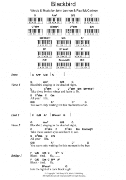 page one of Blackbird (Piano Chords/Lyrics)