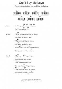 page one of Can't Buy Me Love (Piano Chords/Lyrics)