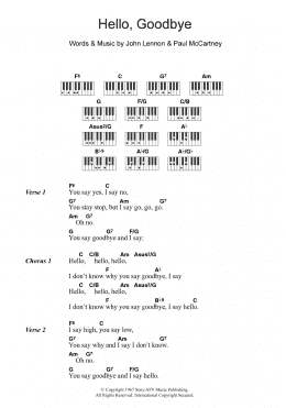 page one of Hello, Goodbye (Piano Chords/Lyrics)