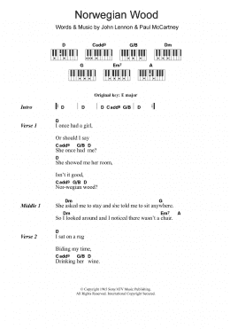 page one of Norwegian Wood (This Bird Has Flown) (Piano Chords/Lyrics)