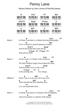 page one of Penny Lane (Piano Chords/Lyrics)