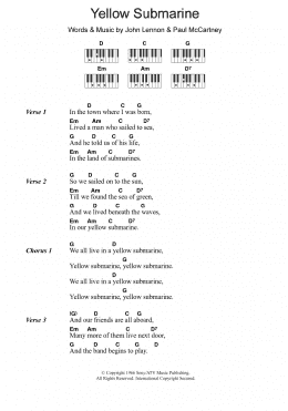 page one of Yellow Submarine (Piano Chords/Lyrics)