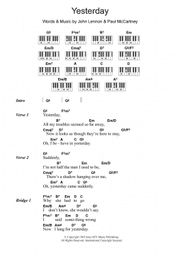 page one of Yesterday (Piano Chords/Lyrics)