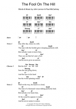 page one of The Fool On The Hill (Piano Chords/Lyrics)