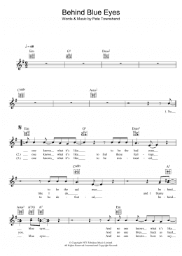 page one of Behind Blue Eyes (Lead Sheet / Fake Book)