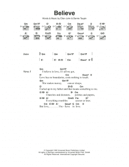 page one of Believe (Guitar Chords/Lyrics)