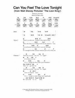 page one of Can You Feel The Love Tonight (from The Lion King) (Guitar Chords/Lyrics)