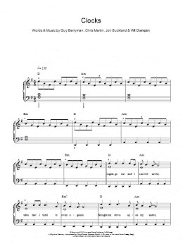 page one of Clocks (Easy Piano)