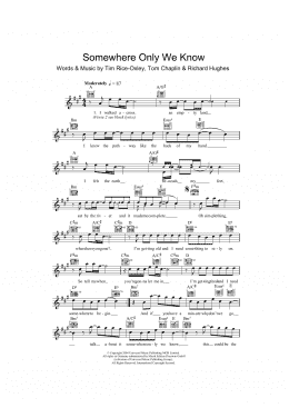 page one of Somewhere Only We Know (Lead Sheet / Fake Book)