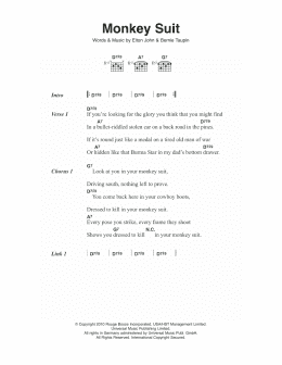 page one of Monkey Suit (Guitar Chords/Lyrics)