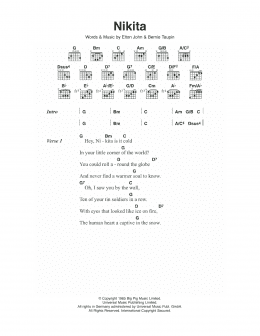 page one of Nikita (Guitar Chords/Lyrics)