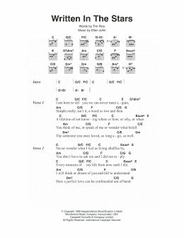 page one of Written In The Stars (from Aida) (Guitar Chords/Lyrics)