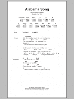 page one of Alabama Song (Guitar Chords/Lyrics)