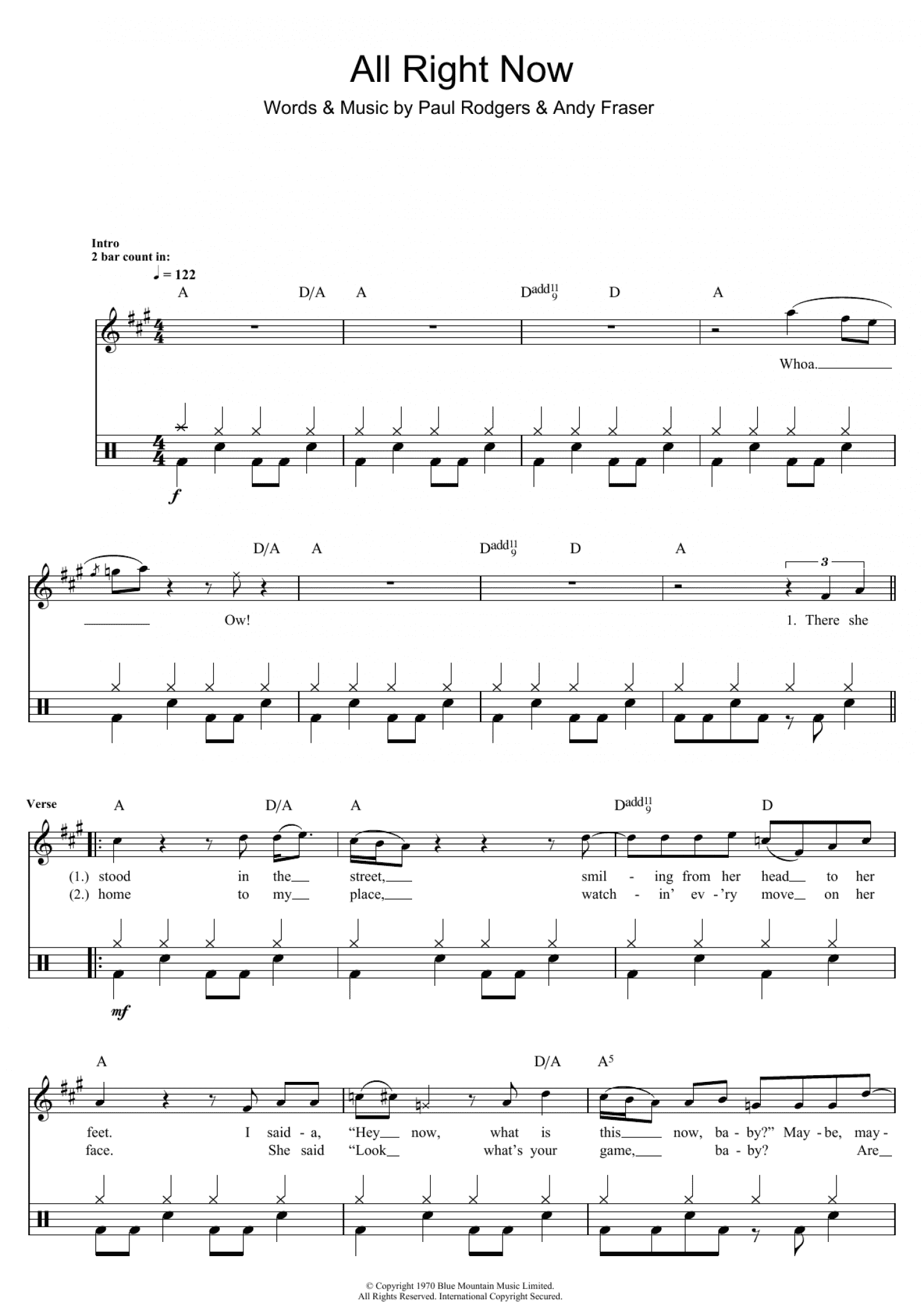 All Right Now (drums) - Print Sheet Music Now