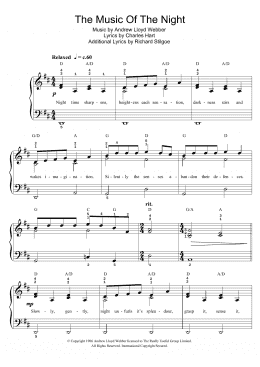 page one of The Music Of The Night (from The Phantom Of The Opera) (Beginner Piano (Abridged))