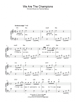 page one of We Are The Champions (Easy Piano)