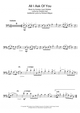 page one of All I Ask Of You (from The Phantom Of The Opera) (Cello Solo)