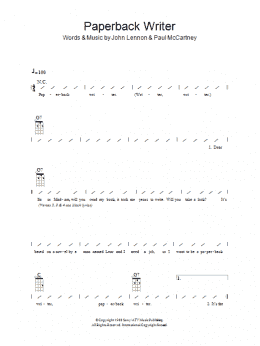 page one of Paperback Writer (Ukulele Chords/Lyrics)