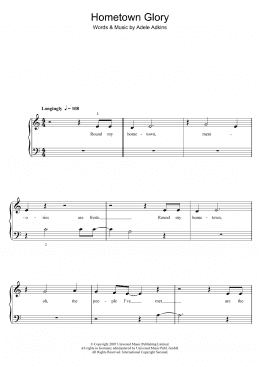 page one of Hometown Glory (5-Finger Piano)