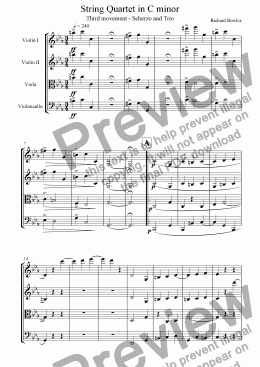 page one of String Quartet in C Minor, Third Movement ("The Relentless")