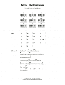 page one of Mrs. Robinson (Piano Chords/Lyrics)