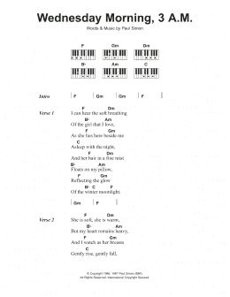 page one of Wednesday Morning, 3 A.M. (Piano Chords/Lyrics)