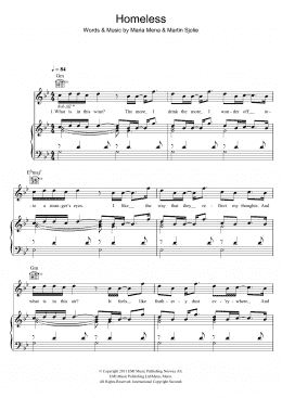 page one of Homeless (Piano, Vocal & Guitar Chords)