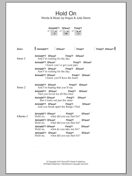 page one of Hold On (Guitar Chords/Lyrics)